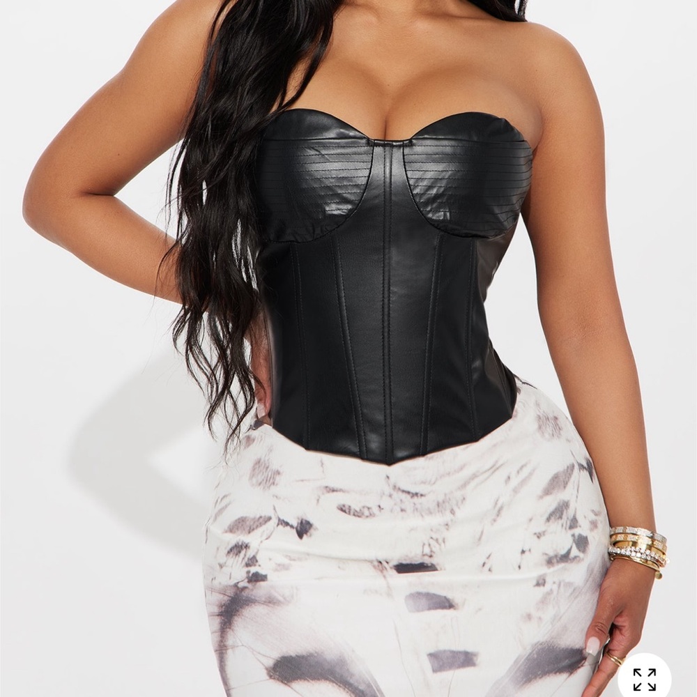 Fashion Nova Black Faux Leather Corset Top